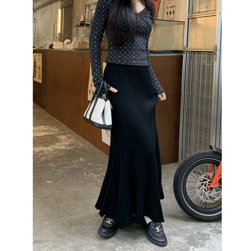 步步生莲长版针织鱼尾半身裙