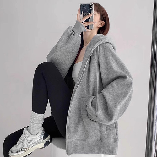 卫衣加厚加绒外套宽松拉链厚外套