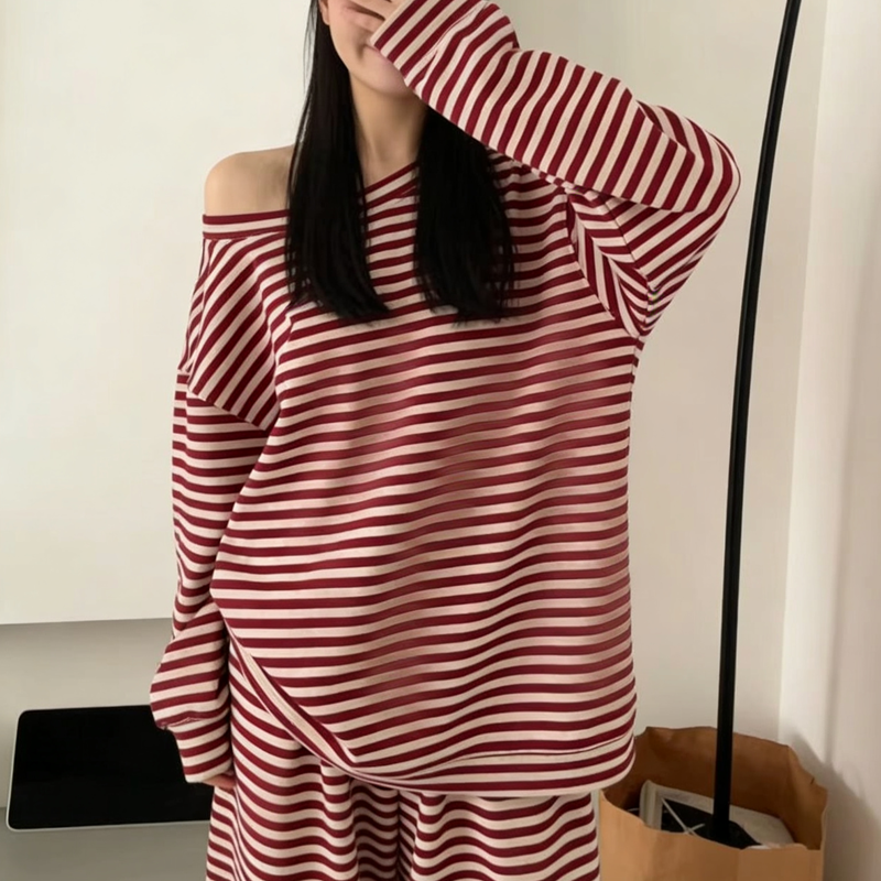 秋冬睡衣情侣装男女加绒条纹斜肩圆领两穿卫衣卫裤家居服两件套装,女装/女士精品,时尚套装,淘宝优惠券,粉丝福利购,淘宝优惠卷