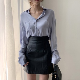 安全裤 夏复古小皮裙半身裙港味女高腰包臀裙显瘦a字短裙 2022新款