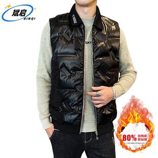 亮面白鸭绒翻领马夹保暖背心男士 男士 坎肩 新款 品牌羽绒马甲冬季