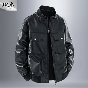机车服男装 斌启2025新款 休闲皮衣外套潮流大码 男士 夹克男潮 秋冬季