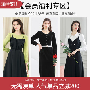 黑色连衣裙女高级感显瘦气质收腰裙子赫本风小黑裙秋 风迷福利