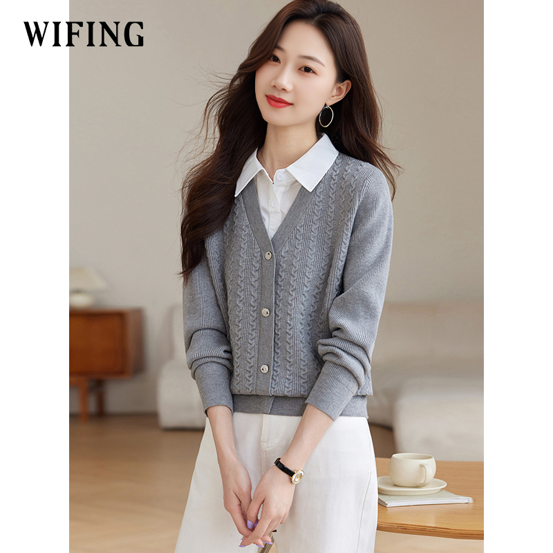 未风施纯色简约休闲针织衫