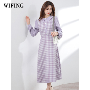 未风紫色小香风高级感长袖连衣裙女2025冬季新款气质内搭裙子秋冬