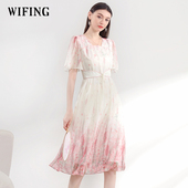 未风粉色雪纺碎花连衣裙女夏2026年夏季 收腰显瘦裙子 法式 新款 女装