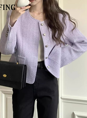 未风韩系小香风短款外套富家千金法式女装新款高级感黄色上衣女款