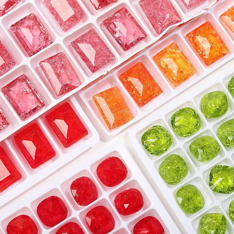 K9爆款冰透彩色冰花钻冰糖肥方尖底美甲钻瘦旦爆冰发卡配件