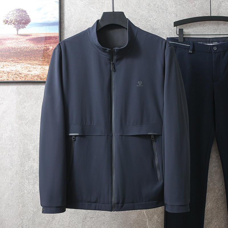 藏青立领外套男春秋款休闲