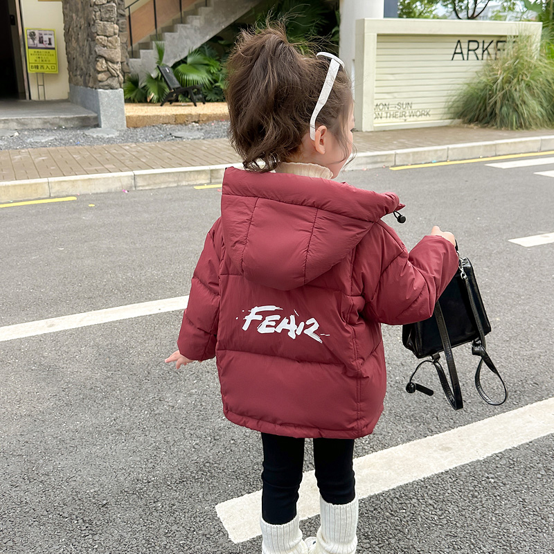 女童羽绒服红色冬季加厚棉衣