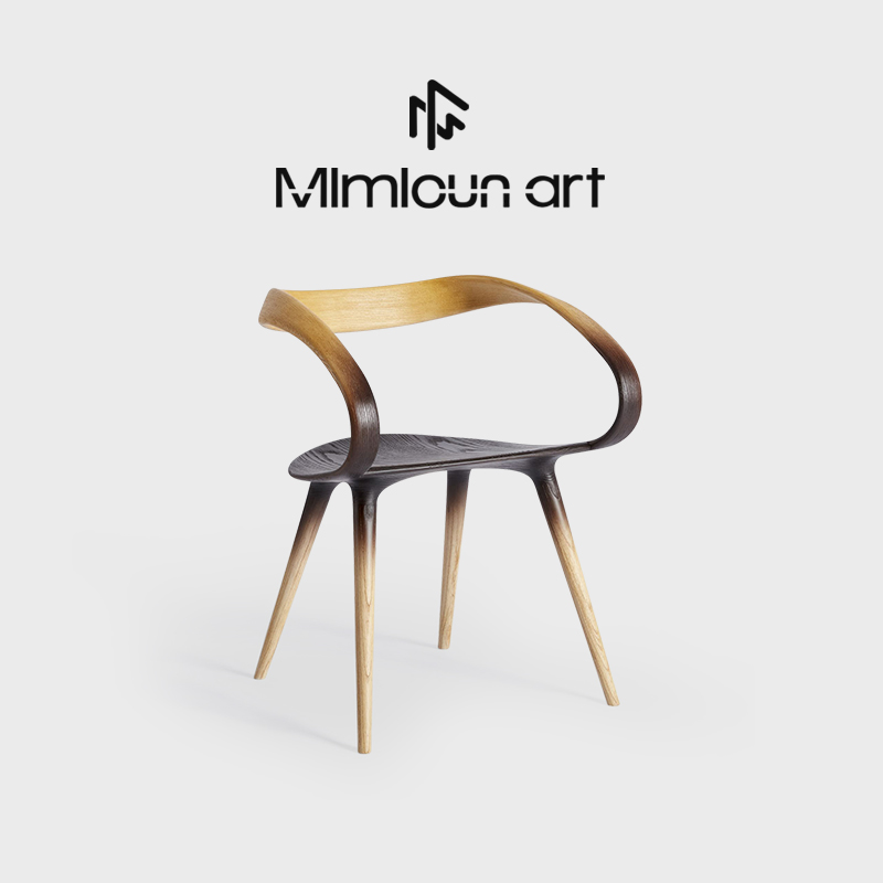 米米村设计师休闲椅子中古实木餐椅弯曲木扶手椅轻奢高极感主人椅