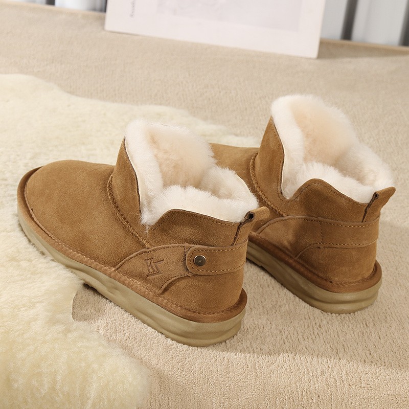低帮加绒羊毛一脚蹬懒人雪地靴女