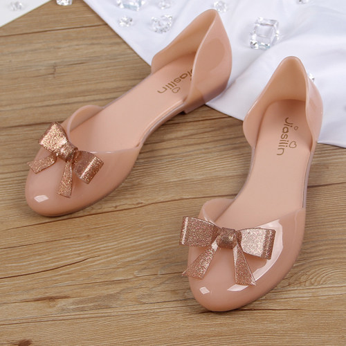 塑料果冻鞋女夏季凉鞋2023新款蝴蝶结包头平底沙滩鞋软面百搭雨鞋