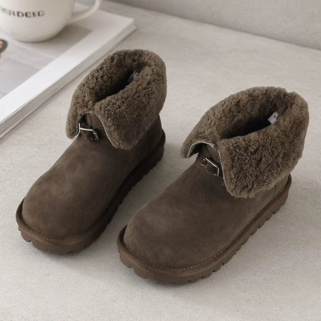 女士翻毛皮毛一体保暖防滑雪地靴