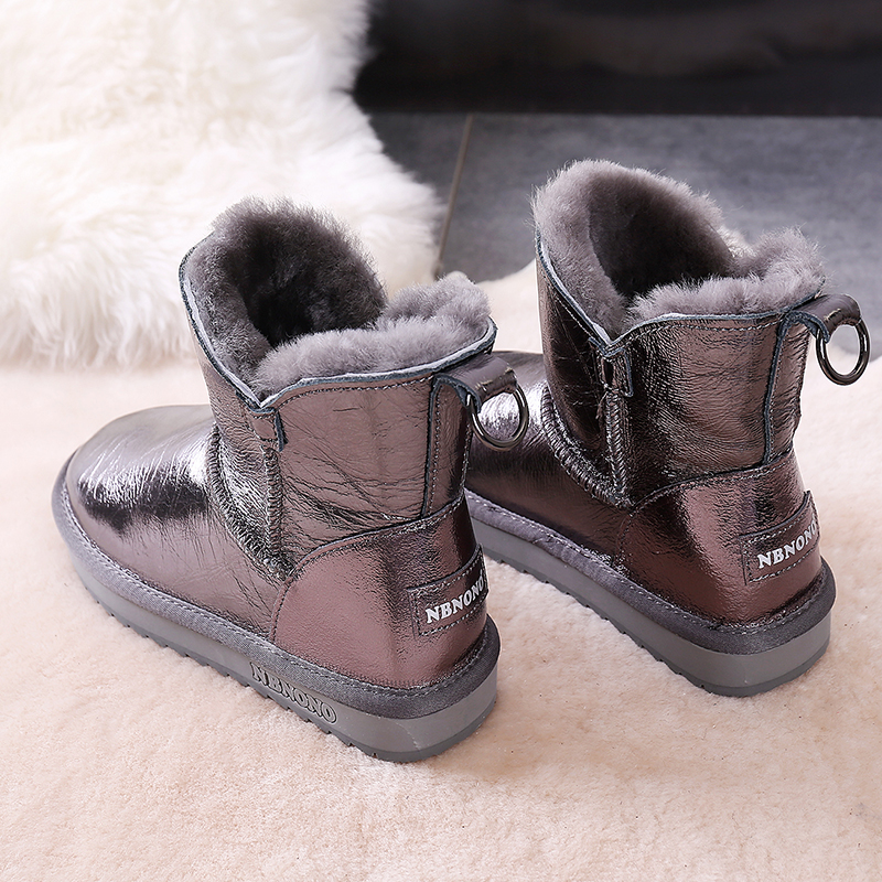 羊毛短筒保暖防水皮面棉鞋雪地靴