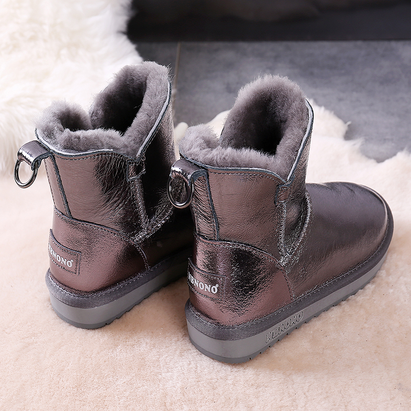 防水牛皮雪地靴女皮毛一体保暖鞋