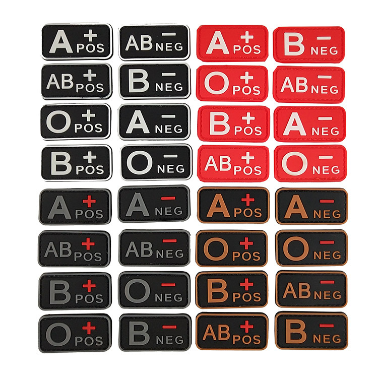 3D PVC A + B+ AB + O+阳性POS血型小组补丁战术士气军事橡胶徽章