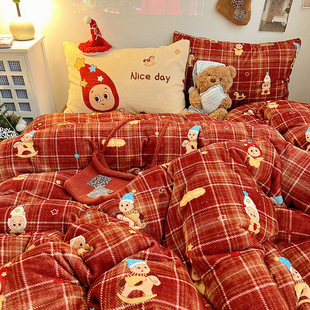 秋冬保暖卡通牛奶绒四件套双面绒法兰绒被套学生3件套加绒床单