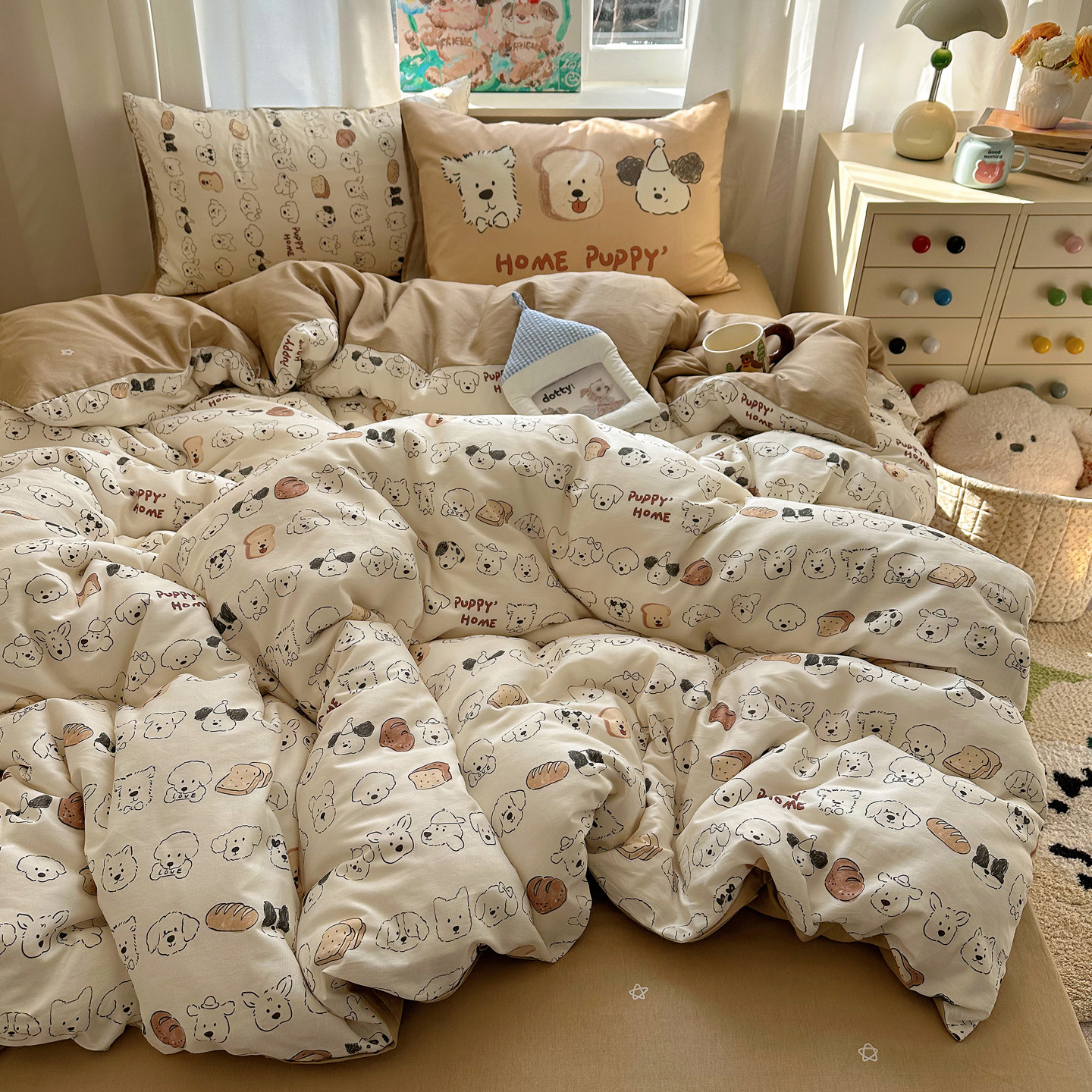 全棉混搭亲肤四件套少女可爱卡通纯棉被套学生3件套1.5m1.8米床品