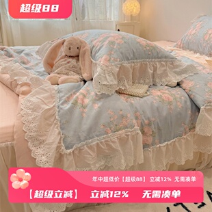 仙女款 荷葉邊全棉夏被四件套可機(jī)洗親膚純棉空調(diào)被少女夏天薄被子