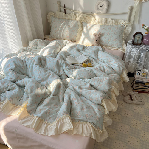 韩系碎花田园风花边纯棉四件套