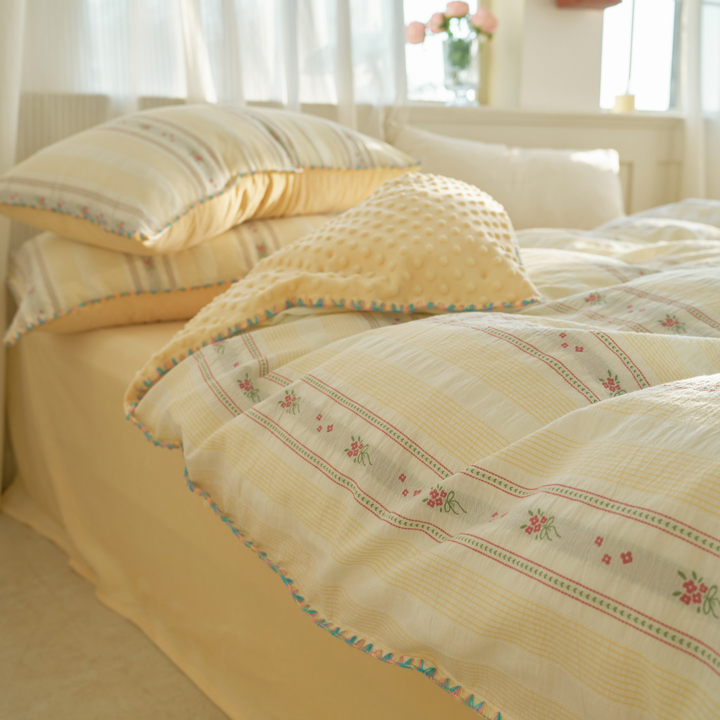 色织提花秋冬亲肤全棉加绒四件套碎花风保暖牛奶绒棉绒床品绒床笠,床上用品,床品套件/四件套/多件套,淘宝优惠券,粉丝福利购,淘宝优惠卷