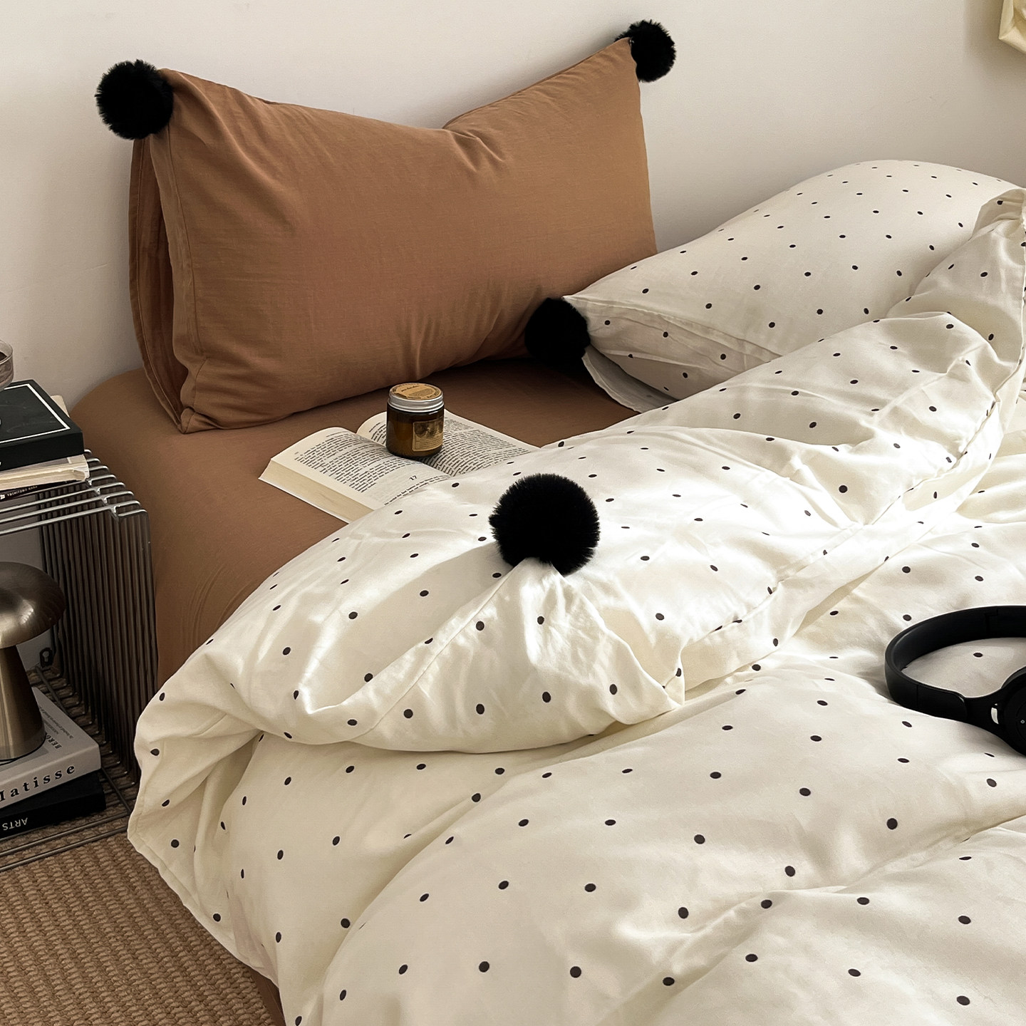 韩系毛球波点全棉双层纱四件套少女简约纯棉被套学生3件套床单,床上用品,床品套件/四件套/多件套,淘宝优惠券,粉丝福利购,淘宝优惠卷