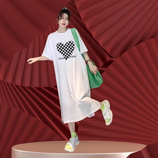 广州十三行爆款女装长款过膝T恤裙夏季宽松连衣裙纯棉包后领上衣