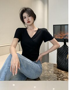 四季青广州十三行高端女装法式V领气质短袖小衫夏上衣搭配半身裙