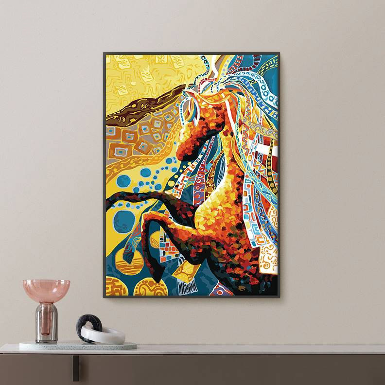 数字油画diy填色丙烯装饰手工手绘解压填充飞跃动物马画画油彩图片