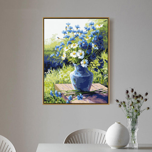 diy数字油画油彩画紫丁香与雏菊