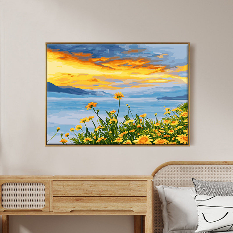 数字油画diy填色手工填充丙烯治愈手绘风景装饰雏菊花海画画油彩