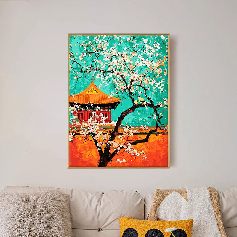 数字油画diy填色手工填充自己涂色宫墙樱语中国风故宫画画油彩画