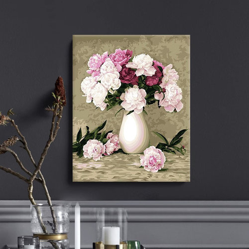 diy数字油画油彩画填色芍药花开