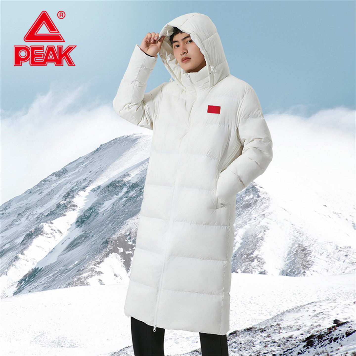 匹克羽绒服男女中长款冬季新品连帽鸭绒保暖加厚男白色加绒运动服