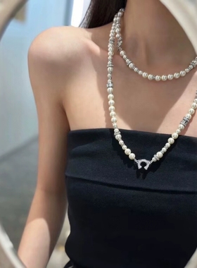 2025小香风新款字母穿水钻颈链毛衣链个性C项链气质复古个性时尚