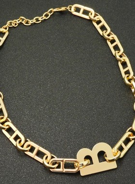 链粗链短款字母锁骨链女