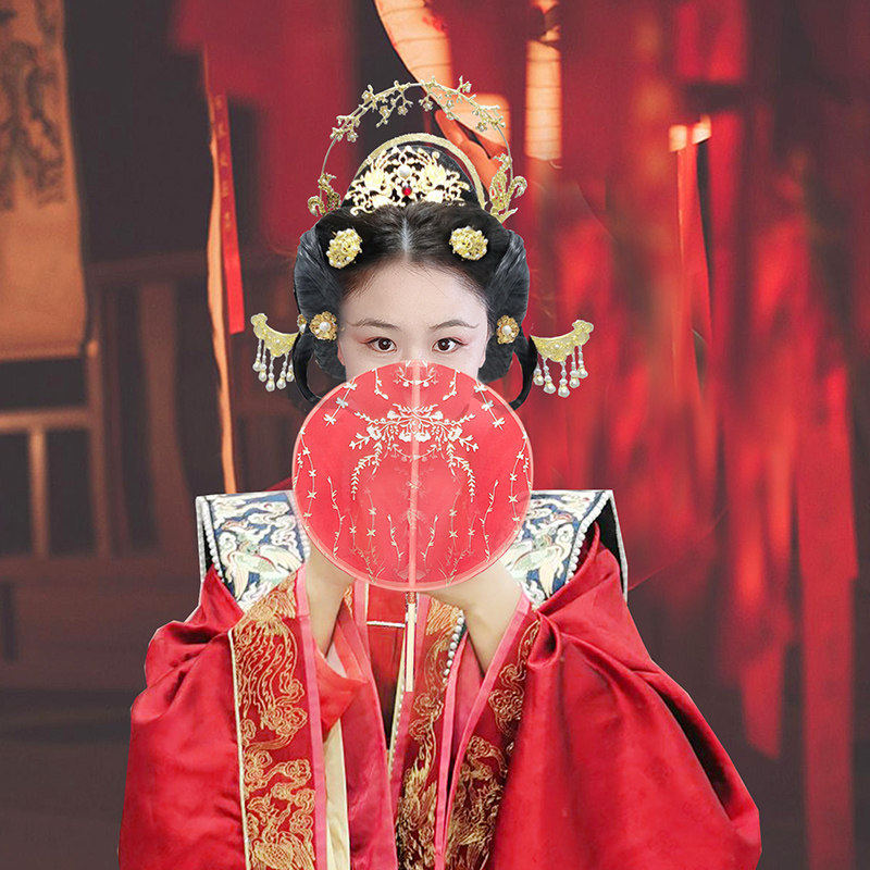 宋制婚服头饰汉服宫廷婚礼发饰凤凰发冠敦煌凤冠唐风双面博鬓发簪 - 实物图