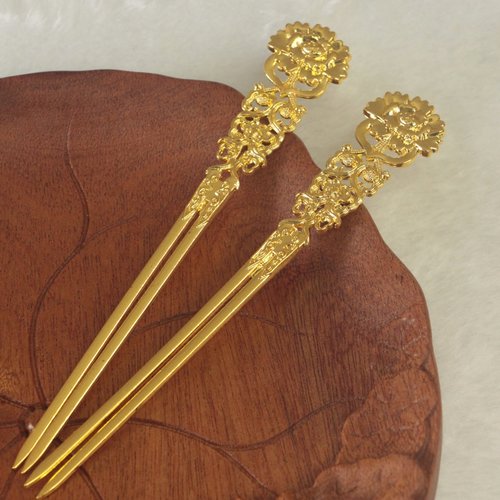 牡丹花唐风发簪古风双面发钗