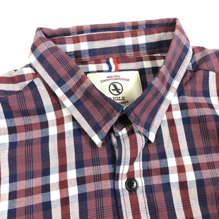 商务纯棉长袖 男户外休闲时尚 翻领印花格子衬衣 艾高AIGLE衬衫 正品