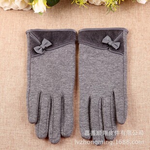秋冬季女士不倒绒手套单层加绒防风防寒骑行手套触屏韩版毛球珠珠