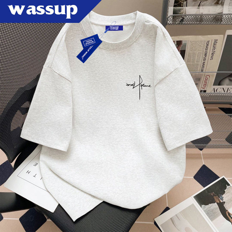 WASSUP设计小众创意字母印花重磅纯棉短袖T恤男夏季宽松情侣上衣