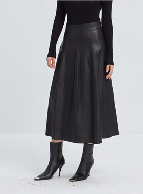 LORRAINES 多面大女主-100绵羊皮A字立裁皮伞裙气质半身裙