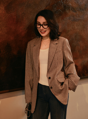 LORRAINES 赫本回眸-100羊毛手工哈里斯粗花呢经典千鸟格西装外套