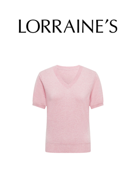 LORRAINES 轻法美学系列-100山羊绒V领法式优雅针织短袖上衣