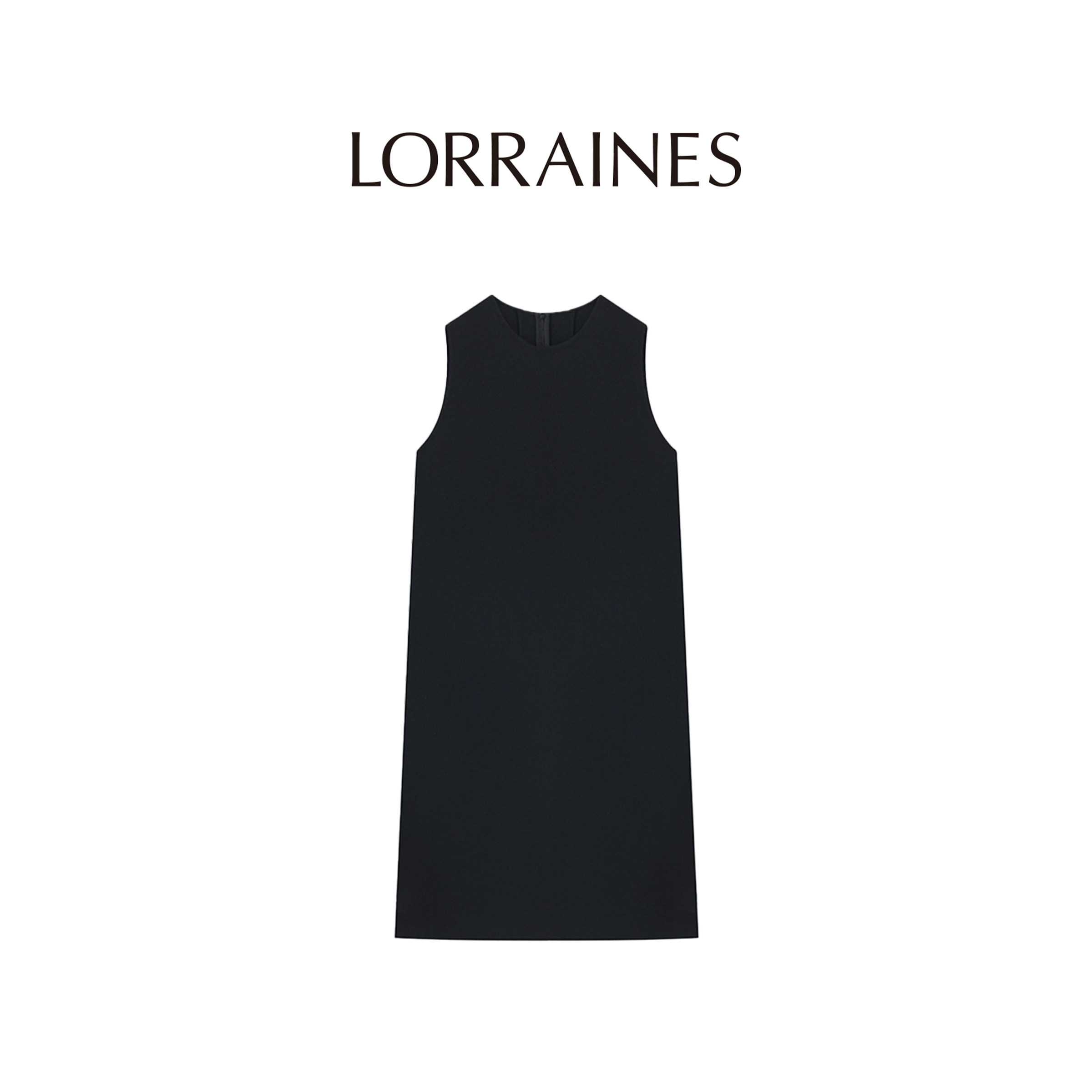 LORRAINES大艺术家系列-重磅三醋酸圆领无袖宽松直筒连衣裙小黑裙 - 实物图