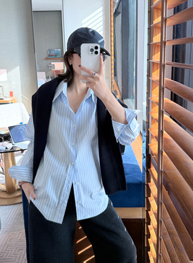 LORRAINES25冬新款 海屿之境-蓝白条纹衬衫内搭高级感减龄叠穿