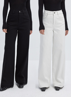 LORRAINES25冬新款  经典复兴-高端加绒加厚阔腿四面弹高腰牛仔裤