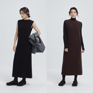 圆领针织连衣裙复古打底背心直筒长裙 无袖 LORRAINES 100%羊毛法式