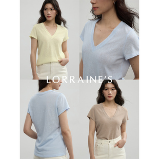 深V领竹节仿麻基础短袖 一秒入夏 T恤 不tui不换